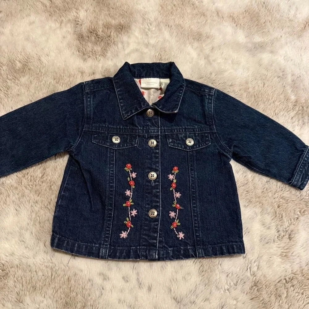 Beautifully embroidered first moments baby denim jacket size 6-9 months